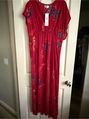 XIX Palms Tahitian Mum Red Maxi Dress